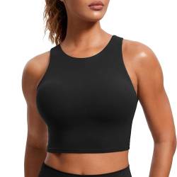 CRZ YOGA Damen Butterluxe Racerback Sport BH Gepolstert Ohne Bügel Crop Tops Longline Yoga Tank Top Fitness Sports Bra Schwarz 38 von CRZ YOGA