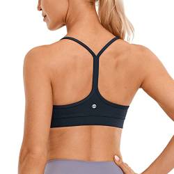 CRZ YOGA Damen Butterluxe Racerback Sport BH Gepolstert Ohne Bügel Y-Rücken Yoga BH Sommer Atmungsaktiv Spaghetti Top Echte Marine L von CRZ YOGA