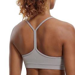 CRZ YOGA Damen Butterluxe Racerback Sport BH Gepolstert Ohne Bügel Y-Rücken Yoga BH Sommer Atmungsaktiv Spaghetti Top Möwe Grau L von CRZ YOGA