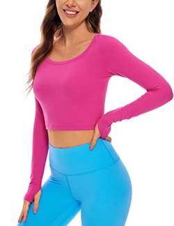 CRZ YOGA Damen Butterluxe Sport Langarmshirt Slim Fit Longsleeve Yoga Crop Top Cropped Fitness Sweatshirt mit Daumenloch Hibiskus-Purpur 38 von CRZ YOGA