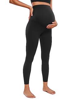 CRZ YOGA Damen Butterluxe Umstandsleggings - 64cm Skinny Umstandshose High Waist Schwangerschaft Yoga Leggins Schwarz 36 von CRZ YOGA