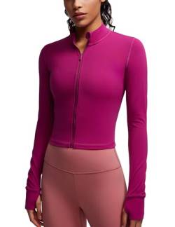 CRZ YOGA Damen Butterluxe Voller ReiÃŸverschluss Cropped Jacke Sport Pullover Slim Fit Gym Running Jacken mit Daumenloch Magenta Violett 40 von CRZ YOGA