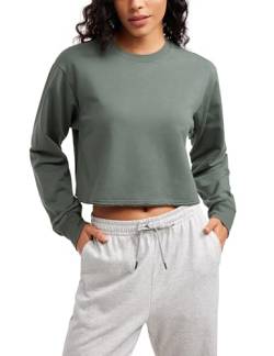 CRZ YOGA Damen Fleece Sweatshirt Crewneck Gefüttert Pullover Winter Langarmshirt Casual Sweater Oberteile Grauer Salbei 44 von CRZ YOGA