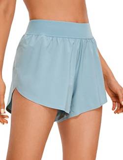 CRZ YOGA Damen High Waist Running Shorts Seitliche Splits Sport Workout Kurze Hose Leichte Atmungsaktive Sporthose Laufhose Hellgraublau 38 von CRZ YOGA