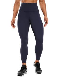 CRZ YOGA Damen High Waist Sports Leggings Blickdicht Yoga Leggins Sporthose mit Tasche - Hugged Feeling - 63cm Marine 36 von CRZ YOGA