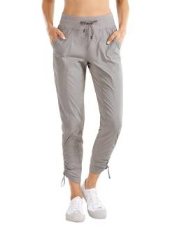 CRZ YOGA Damen Jogginghose 69cm - Mid Taille Sporthose Kordelzug Freizeithose Cargo Pants Jogger Hose mit Taschen Dunkles Chrom 42 von CRZ YOGA