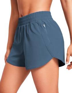 CRZ YOGA Damen Kurz Sporthose Laufhose High Waist Fitness Sport Shorts Kurze Hose mit Reißverschlusstasche Dunkelviolett blau 42 von CRZ YOGA