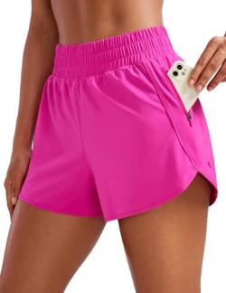 CRZ YOGA Damen Kurz Sporthose Laufhose High Waist Fitness Sport Shorts Kurze Hose mit Reißverschlusstasche Hibiskus-Purpur 38 von CRZ YOGA