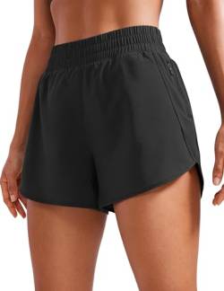 CRZ YOGA Damen Kurz Sporthose Laufhose High Waist Fitness Sport Shorts Kurze Hose mit Reißverschlusstasche Schwarz 36 von CRZ YOGA