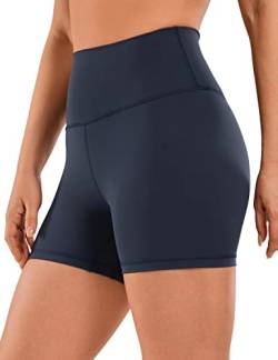 CRZ YOGA Damen Kurze Yoga Leggings High Waist Blickdicht Fithess Shorts Radlerhose Sporthose - Naked Feeling - 10cm Marine 36 von CRZ YOGA