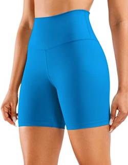 CRZ YOGA Damen Kurze Yoga Leggings High Waist Blickdicht Fithess Shorts Radlerhose Sporthose - Naked Feeling - 15cm Madagaskar Blau 36 von CRZ YOGA
