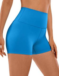 CRZ YOGA Damen Kurze Yoga Leggings High Waist Blickdicht Fithess Shorts Radlerhose Sporthose - Naked Feeling - 7cm Madagaskar Blau 42 von CRZ YOGA