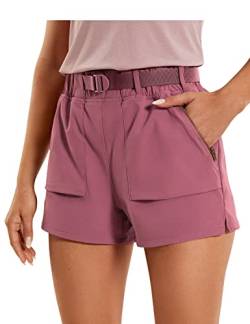 CRZ YOGA Damen Leicht Wandern Shorts mit Gürtel Sportshorts Kurze Hose Laufshorts mit Taschen - 7.6cm Misty Merlot 34 von CRZ YOGA