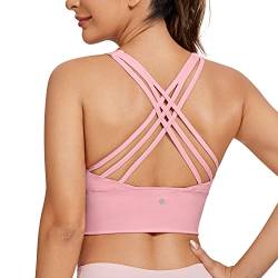 CRZ YOGA Damen Longline Sport-BH Ohne Bügel Gepolstert Bra Top Wirefree Padded Yoga Crop Tops Das Herzschlagpulver L von CRZ YOGA