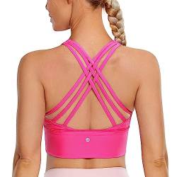 CRZ YOGA Damen Longline Sport-BH Ohne Bügel Gepolstert Bra Top Wirefree Padded Yoga Crop Tops Hibiskus-Purpur S von CRZ YOGA