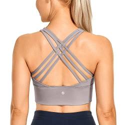 CRZ YOGA Damen Longline Sport-BH Ohne Bügel Gepolstert Bra Top Wirefree Padded Yoga Crop Tops Lunar Rock XL von CRZ YOGA