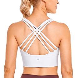 CRZ YOGA Damen Longline Sport-BH Ohne Bügel Gepolstert Bra Top Wirefree Padded Yoga Crop Tops Weiss XL von CRZ YOGA