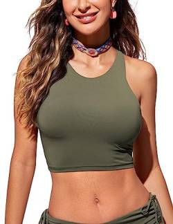 CRZ YOGA Damen Racerback Swim Top Bikini Oberteil Schnell Trocknend Padded Swimsuit Dunkle Olive 40 von CRZ YOGA