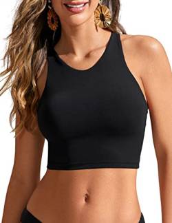 CRZ YOGA Damen Racerback Swim Top Bikini Oberteil Schnell Trocknend Padded Swimsuit Schwarz 34 von CRZ YOGA