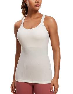 CRZ YOGA Damen Racerback Yoga Tank Top Gepolstert Ohne Bügel Sport Top Nahtlos Lang Tanktops Fitness Gym Oberteile Weiße Aprikose 36 von CRZ YOGA