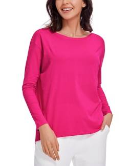 CRZ YOGA Damen Sport Langarmshirt Fitness Yoga Langarm Shirt Leichte Freizeit Longsleeve Baumwolle Oberteile Granita Pink 40 von CRZ YOGA