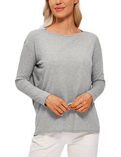 CRZ YOGA Damen Sport Langarmshirt Fitness Yoga Langarm Shirt Leichte Freizeit Longsleeve Baumwolle Oberteile Heather Mittelgrau 44 von CRZ YOGA