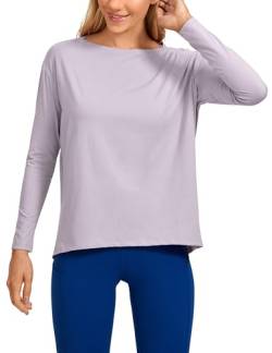 CRZ YOGA Damen Sport Langarmshirt Fitness Yoga Langarm Shirt Leichte Freizeit Longsleeve Baumwolle Oberteile Lametta Lila 38 von CRZ YOGA
