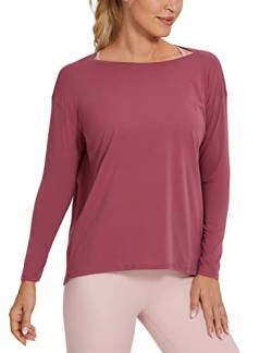 CRZ YOGA Damen Sport Langarmshirt Fitness Yoga Langarm Shirt Leichte Freizeit Longsleeve Baumwolle Oberteile Misty Merlot 42 von CRZ YOGA