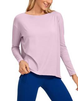 CRZ YOGA Damen Sport Langarmshirt Fitness Yoga Langarm Shirt Leichte Freizeit Longsleeve Baumwolle Oberteile Rosa Pfingstrose 42 von CRZ YOGA