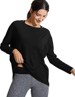 CRZ YOGA Damen Sport Langarmshirt Fitness Yoga Langarm Shirt Leichte Freizeit Longsleeve Baumwolle Oberteile Schwarz 38 von CRZ YOGA