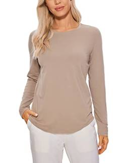 CRZ YOGA Damen Sport Langarmshirt Leichte Crew-Ausschnitt Tshirt Baumwolle Lässig Pullover Yoga Fitness Oberteile Mörtelfarbe 38 von CRZ YOGA