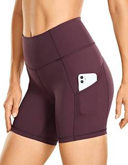 CRZ YOGA Damen Sport Radlerhose Blickdichte High Waist Biker Shorts Running Kurze Leggings mit Tasche - Naked Feeling Light - 15cm Hellviolett 44 von CRZ YOGA