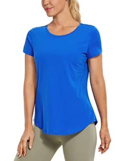 CRZ YOGA Damen Sport T-Shirt Kurzarm Fitness Gym Laufshirt Crewneck Leichte Yoga Oberteile Sommer Top Starkes Blau 34 von CRZ YOGA