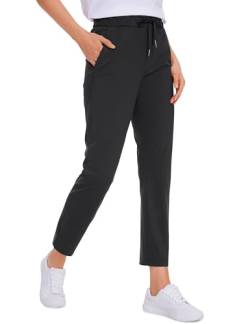 CRZ YOGA Damen Sweathose Taschen Sporthose Leichte Atmungsaktive Jogginghose Lang Hose mit Tunnelzug - 70cm Schwarz 38 von CRZ YOGA