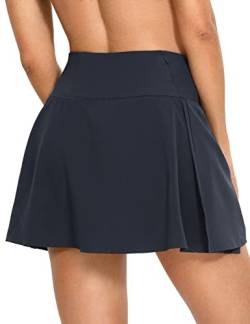 CRZ YOGA Damen Tennis Rock Hoher Taille Golfrock Laufenrock Sportrock Tennisrock mit Reißverschlusstaschen Marine 38 von CRZ YOGA