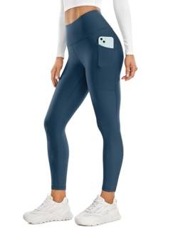 CRZ YOGA Damen Thermo Leggings mit Taschen High Waist Fleece Sport Yoga Leggins Warm Sporthose - 64cm FRANZÖSISCHE Marine 38 von CRZ YOGA