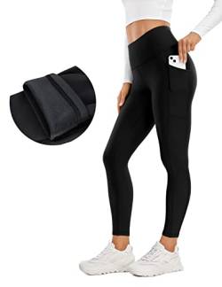 CRZ YOGA Damen Thermo Leggings mit Taschen High Waist Fleece Sport Yoga Leggins Warm Sporthose - 64cm Schwarz 42 von CRZ YOGA