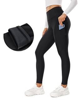 CRZ YOGA Damen Thermo Leggings mit Taschen High Waist Fleece Sport Yoga Leggins Warm Sporthose - 71cm Schwarz 38 von CRZ YOGA
