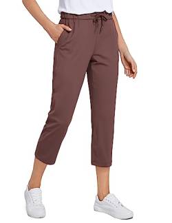 CRZ YOGA Damen Workout Sporthose Casual Freizeithose Jogger Hose Elastische Trainingshose mit Taschen - 58.4cm Taupe 40 von CRZ YOGA