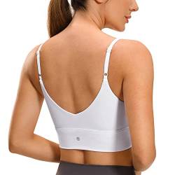 CRZ YOGA Damen Yoga Gepolstert Sport BH Ohne Bügel Spaghetti Top V Back Verstellbar Träger Fitness Bra Weiss M von CRZ YOGA