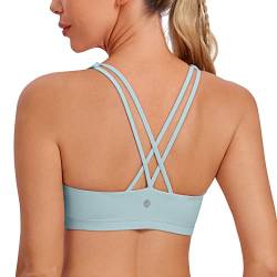 CRZ YOGA Damen Yoga Sport BH - Gekreuzte Rücken Crop Tops Gepolstert Sports Bra Padded Cropped Top Hellgraublau XL von CRZ YOGA