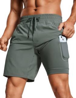 CRZ YOGA Herren Sports Shorts Kurze Jogginghose Schnell Trocknend Sporthose Hosen mit Taschen - 18/23cm Grauer Salbei L von CRZ YOGA