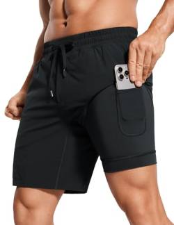 CRZ YOGA Herren Sports Shorts Kurze Jogginghose Schnell Trocknend Sporthose Hosen mit Taschen - 18/23cm Schwarz L von CRZ YOGA