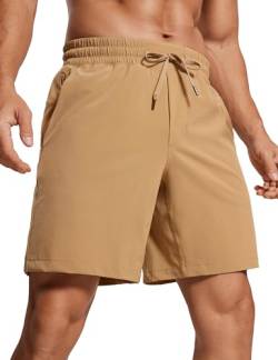 CRZ YOGA Herren Sports Shorts Schnelltrocknend Fitness Kurz Hose Laufshorts mit Taschen - 18/23cm Khaki-Sand M von CRZ YOGA