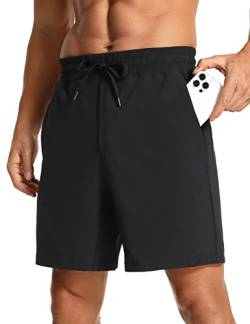 CRZ YOGA Herren Sports Shorts Schnelltrocknend Fitness Kurz Hose Laufshorts mit Taschen - 18cm Schwarz L von CRZ YOGA