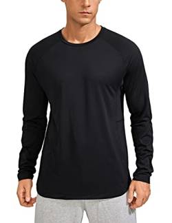 CRZ YOGA Leichte Langarm-T-Shirts für Herren schnell trocknend Rundhals-Sweatshirt Workout Training Fitnessstudio Schwarz M von CRZ YOGA