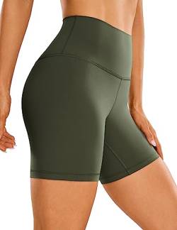 CRZ YOGA Womens Kurze Sporthose Laufshorts Sommer Radlerhose High Waist Yoga Fitness Shorts - ButterLuxe - 15cm Olivgrun 38 von CRZ YOGA