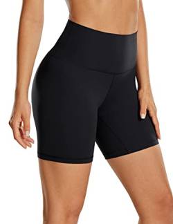 CRZ YOGA Womens Kurze Sporthose Laufshorts Sommer Radlerhose High Waist Yoga Fitness Shorts - ButterLuxe - 15cm Schwarz 44 von CRZ YOGA