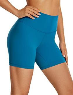 CRZ YOGA Womens Kurze Sporthose Laufshorts Sommer Radlerhose High Waist Yoga Fitness Shorts - ButterLuxe - 15cm Superschallblau 42 von CRZ YOGA