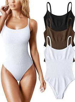 Sexy, Geripptes, ärmelloses Shapewear-Body-Set for Damen – 3-teiliges, verstellbares Oberteil mit Spaghettiträgern (Color : Black Coffee White, Size : M) von CSBL